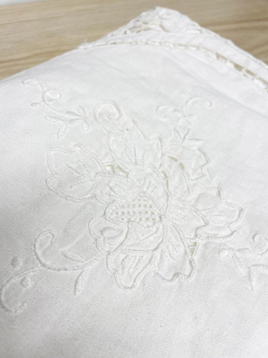 vintage eyelet lace floral xl table cloth - good market thrift store