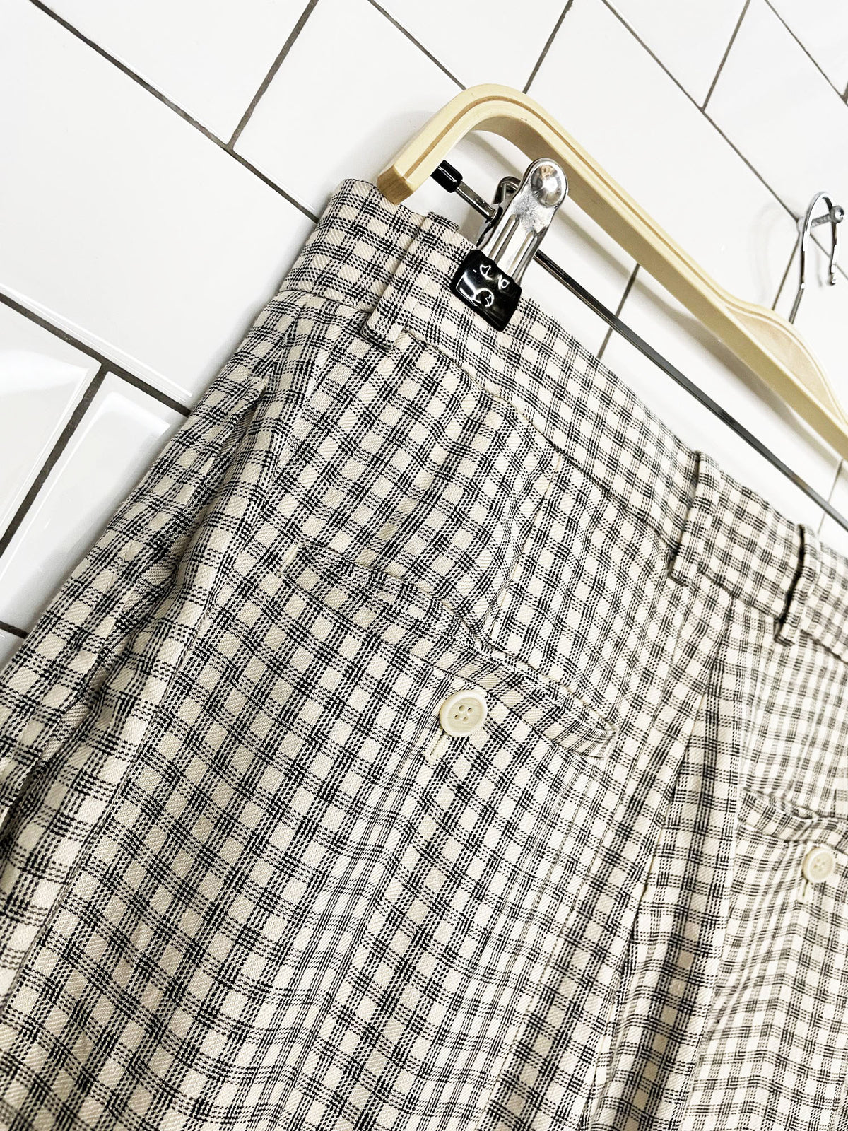 nwt theory linen-blend windowpane plaid wide leg flat front trouser | nordstrom