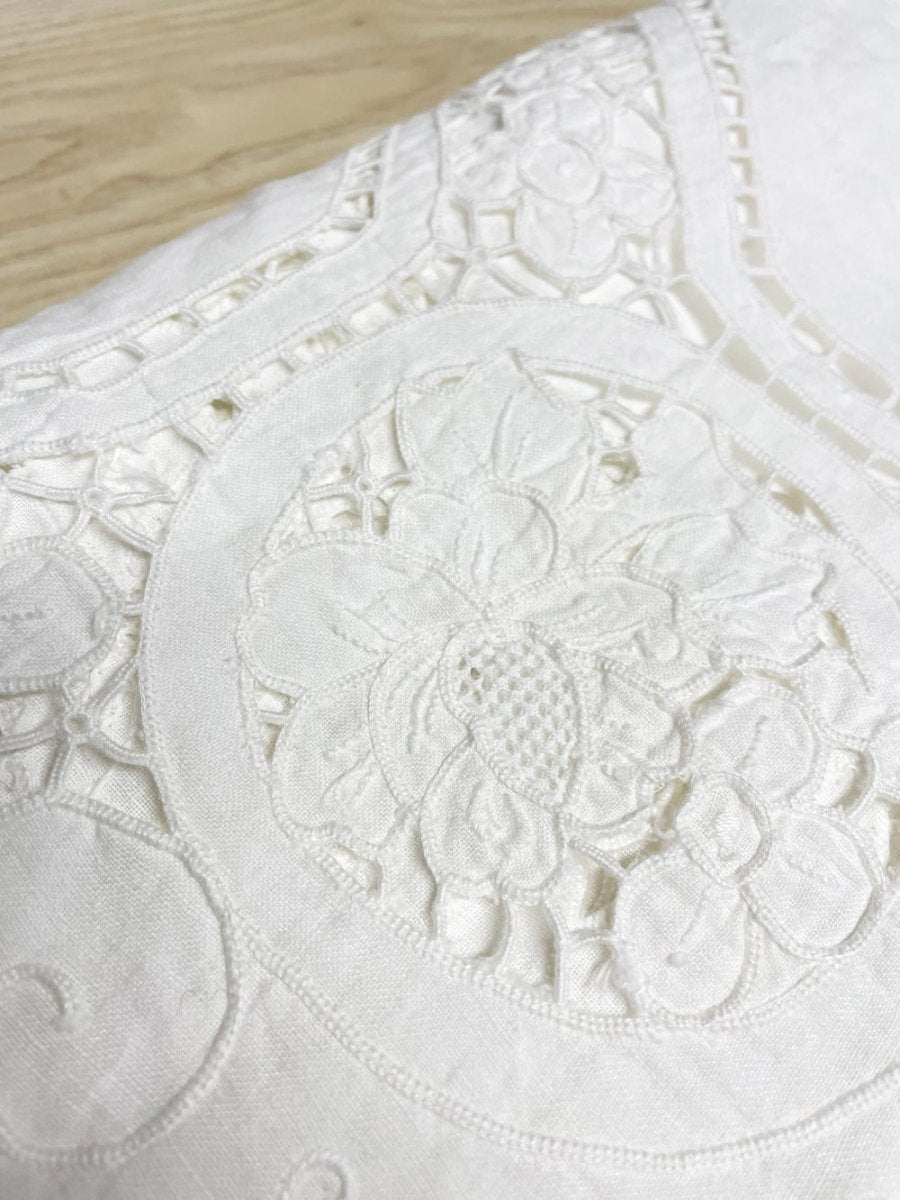 vintage eyelet lace floral xl table cloth - good market thrift store