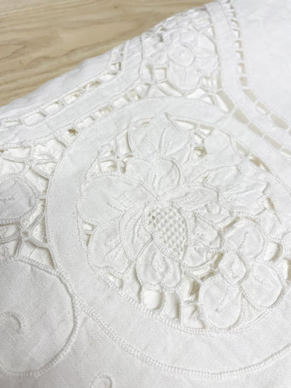 vintage eyelet lace floral xl table cloth - good market thrift store