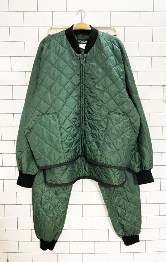 x2 vintage codet quilted boxy liner coat + pant set - good market thrift store