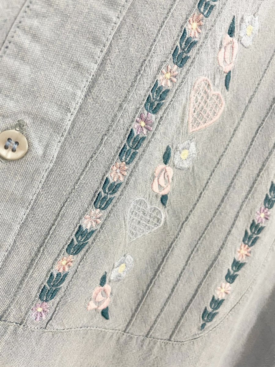 vintage 90s WE floral + hearts embroidered oversized denim shirt - good market thrift store
