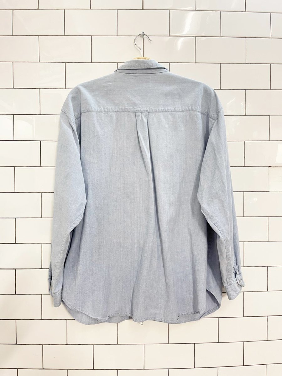 vintage 90s WE floral + hearts embroidered oversized denim shirt - good market thrift store