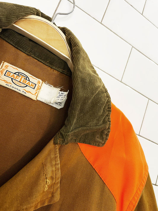vintage 70s saftbak cord collar hunting canvas chore coat | neon orange