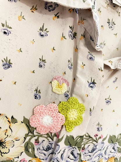 rework x vintage everalp 100% silk floral crochet patch blouse - good market thrift store