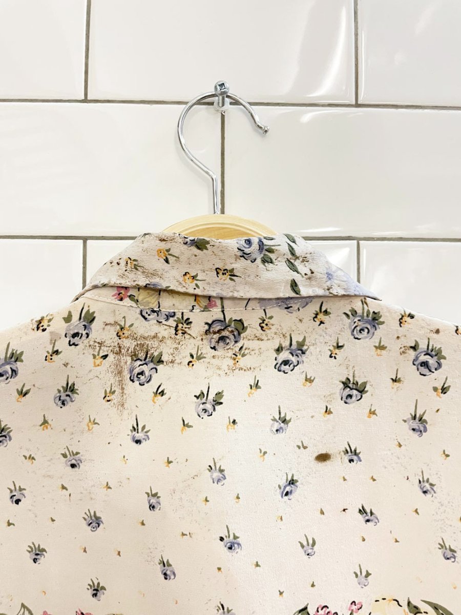 rework x vintage everalp 100% silk floral crochet patch blouse - good market thrift store