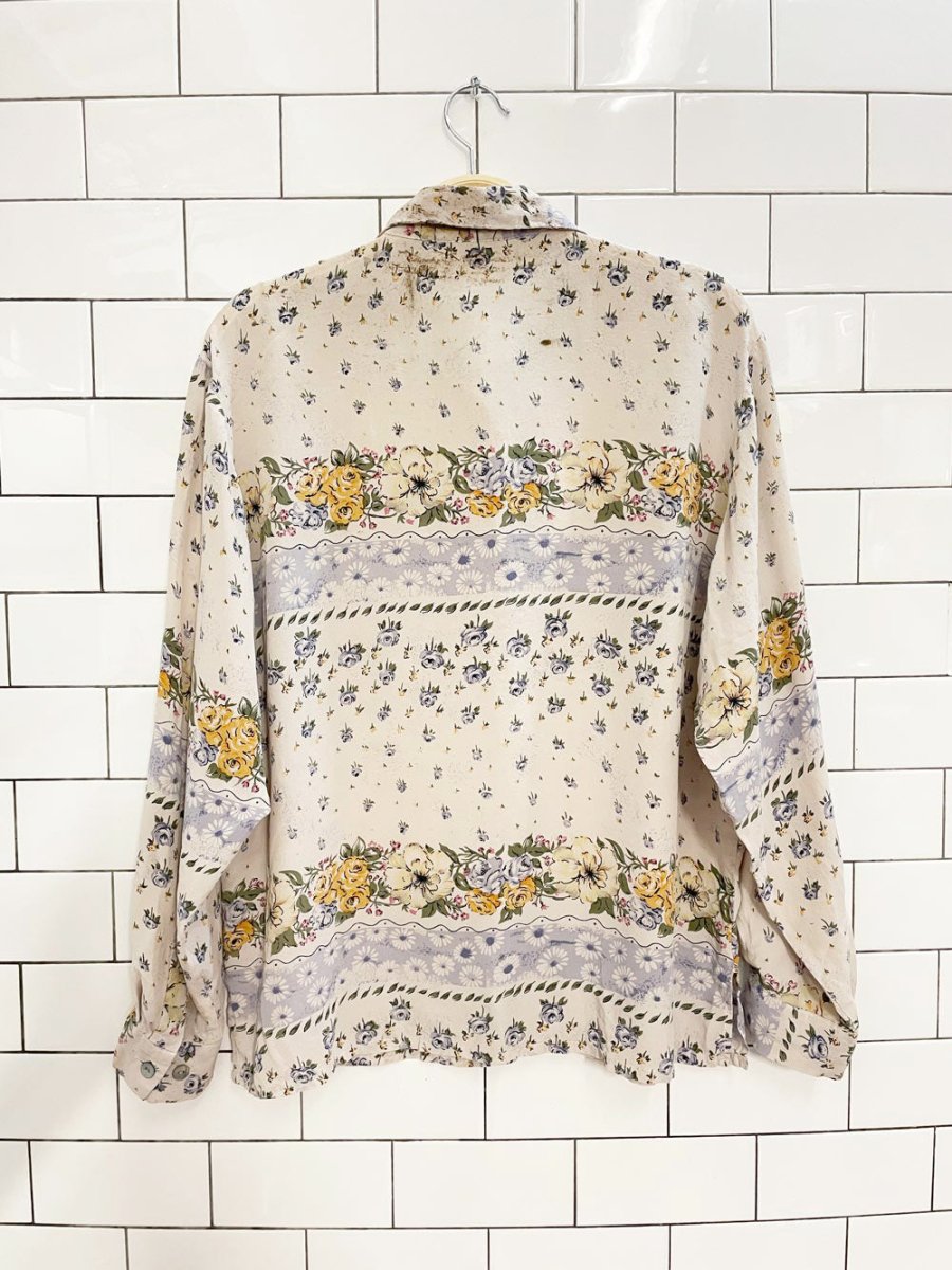 rework x vintage everalp 100% silk floral crochet patch blouse - good market thrift store