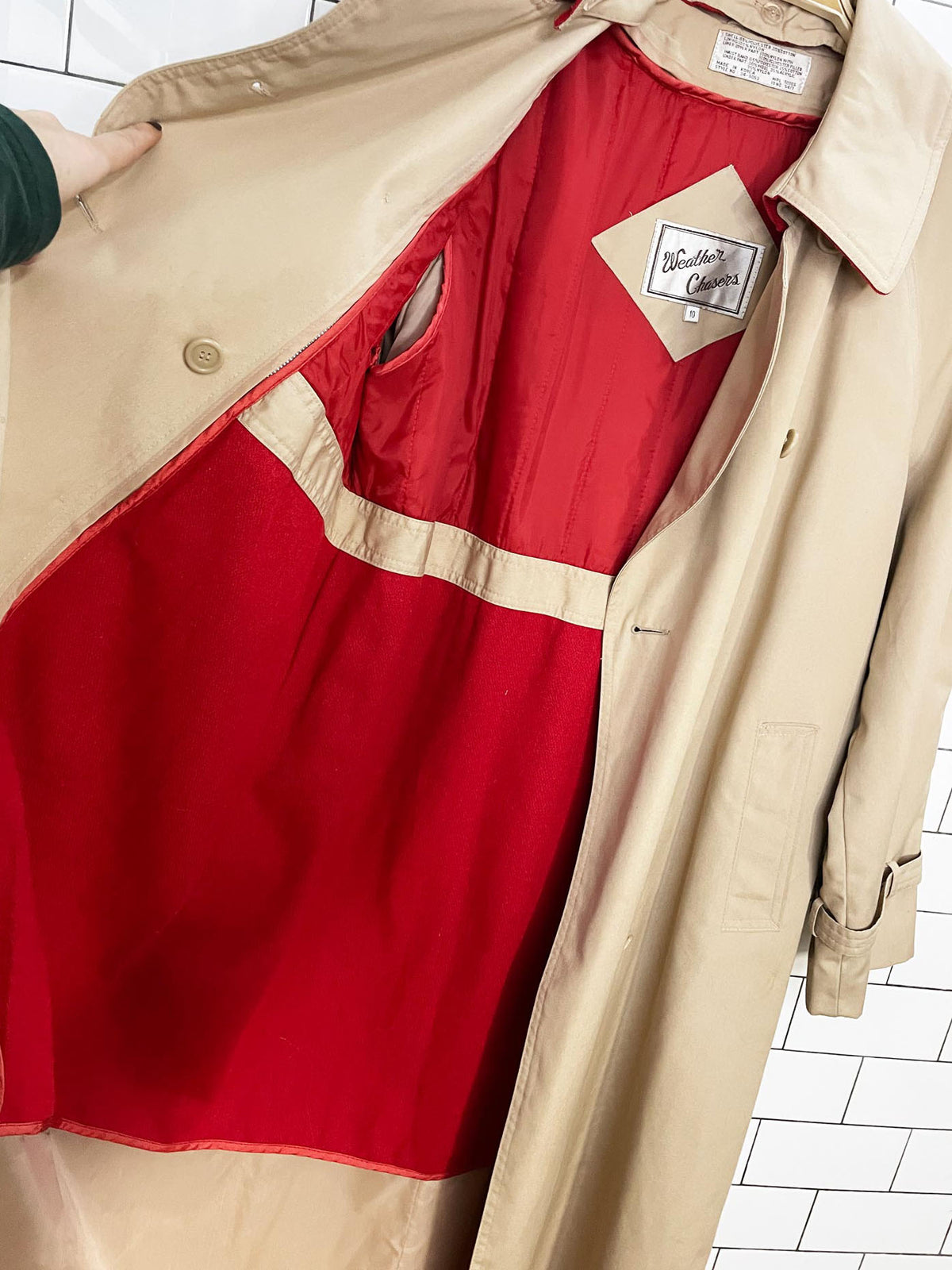 vintage weather chaser classic belted trench coat | removable wool-blend liner + double collar