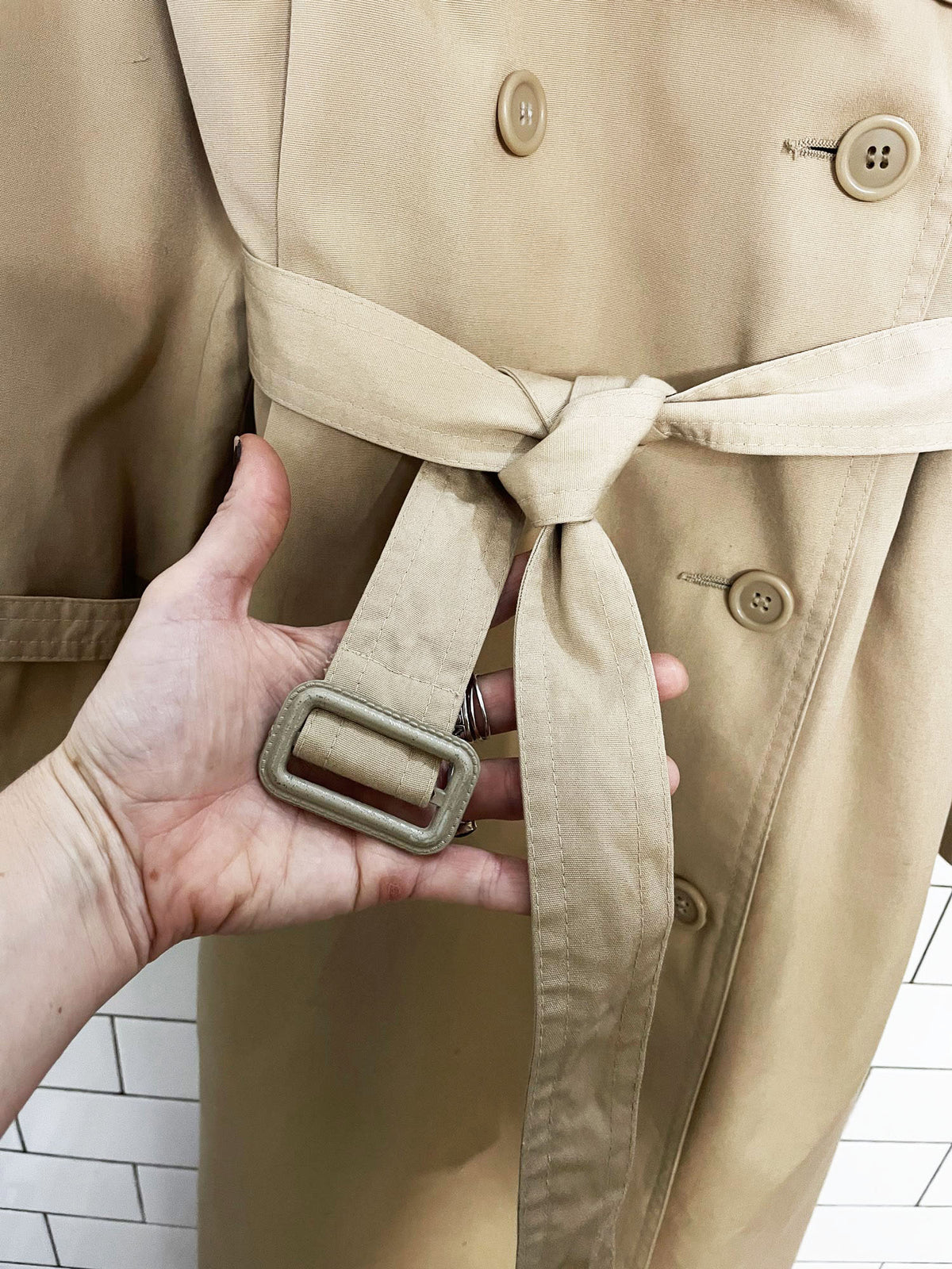 vintage weather chaser classic belted trench coat | removable wool-blend liner + double collar