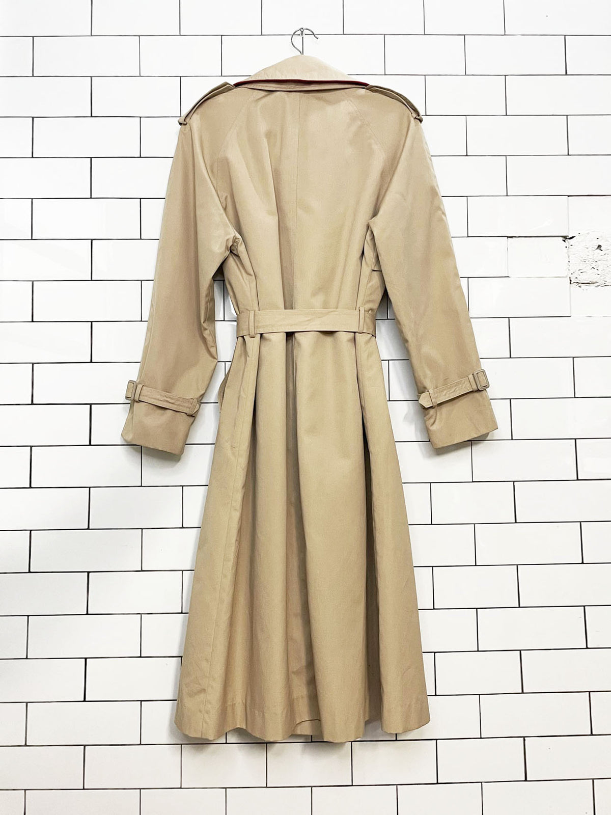 vintage weather chaser classic belted trench coat | removable wool-blend liner + double collar