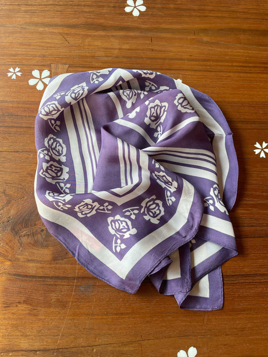 vintage purple rose square satin scarf
