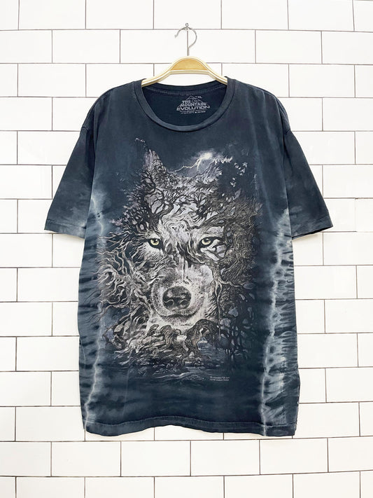 y2k the mountain evolution wolf art tie dye tee