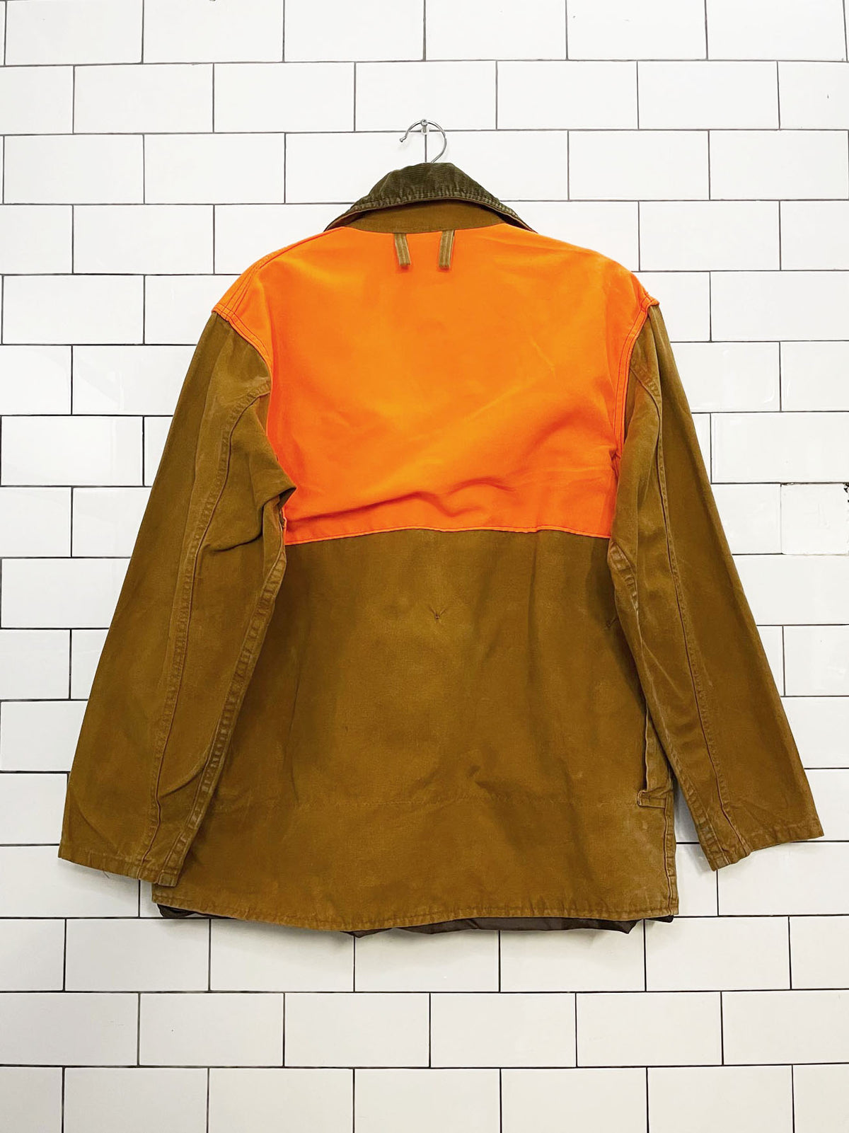 vintage 70s saftbak cord collar hunting canvas chore coat | neon orange