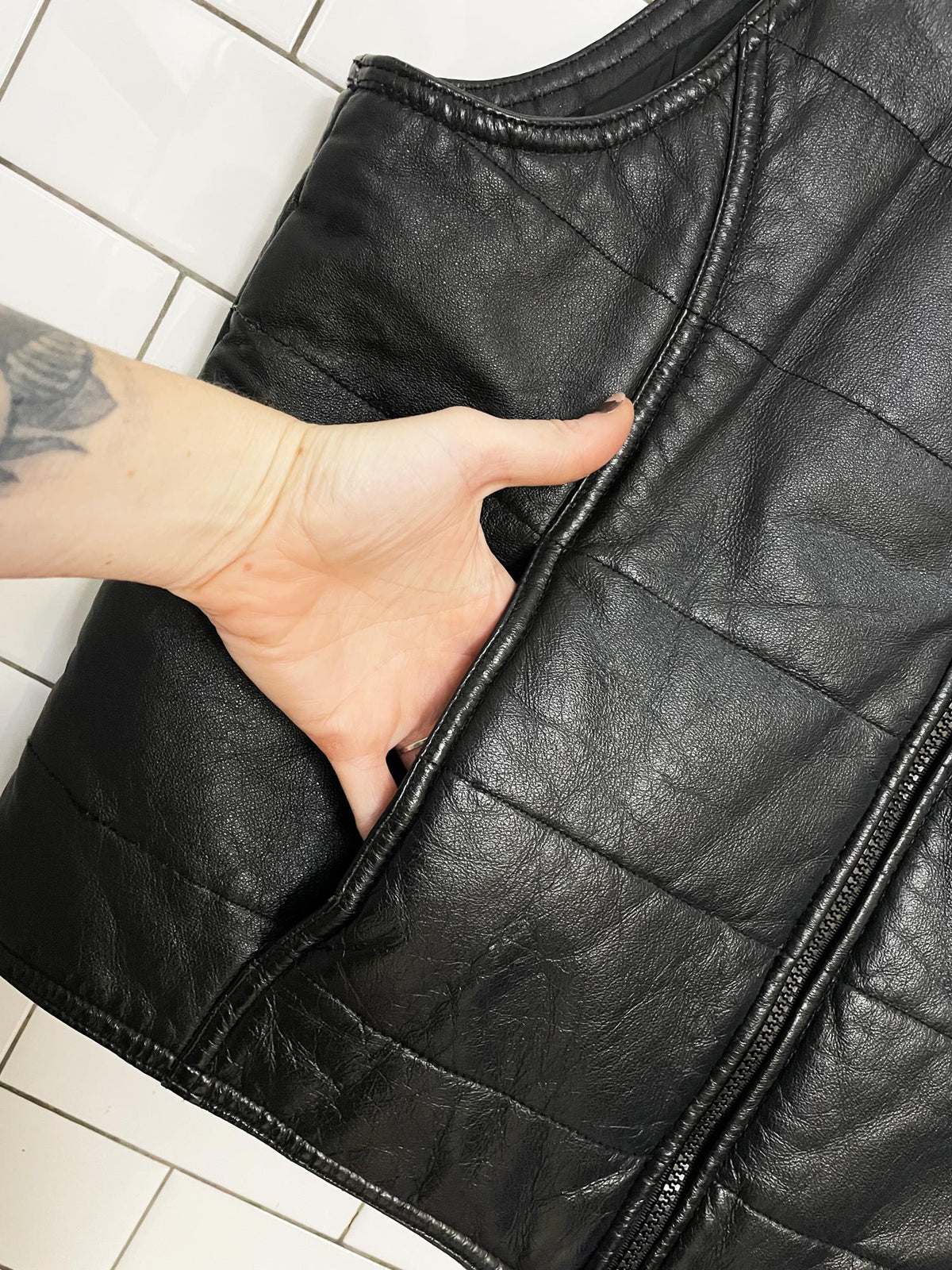 vintage 00s colebrook soft leather quilted puffer vest