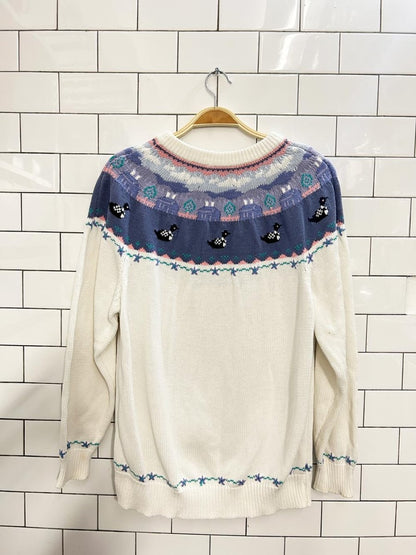 vintage 90s NR loon cottage scene knit sweater - good market thrift store