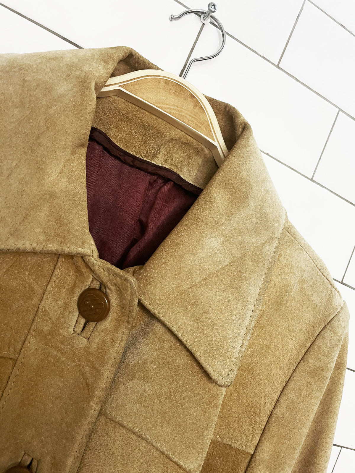 vintage dino de paris suede leather belted long pleated hem jacket | made in Canada | western yoke