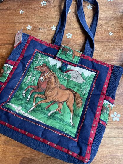 vintage handmade quilted horse tote bag