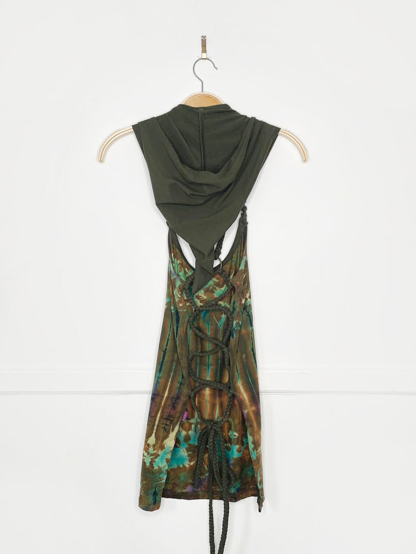 nwt the fairies pajamas tie dye lace up ring back elf hood mini dress