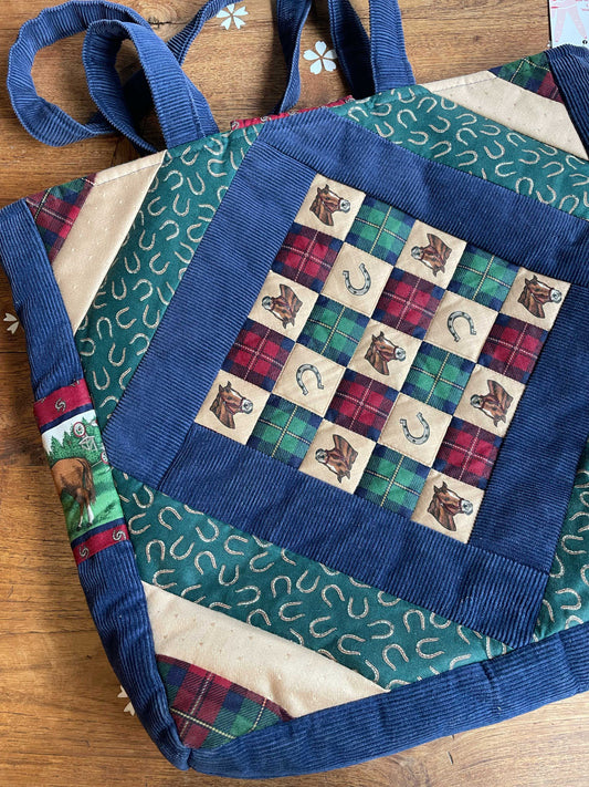 vintage handmade quilted horse tote bag