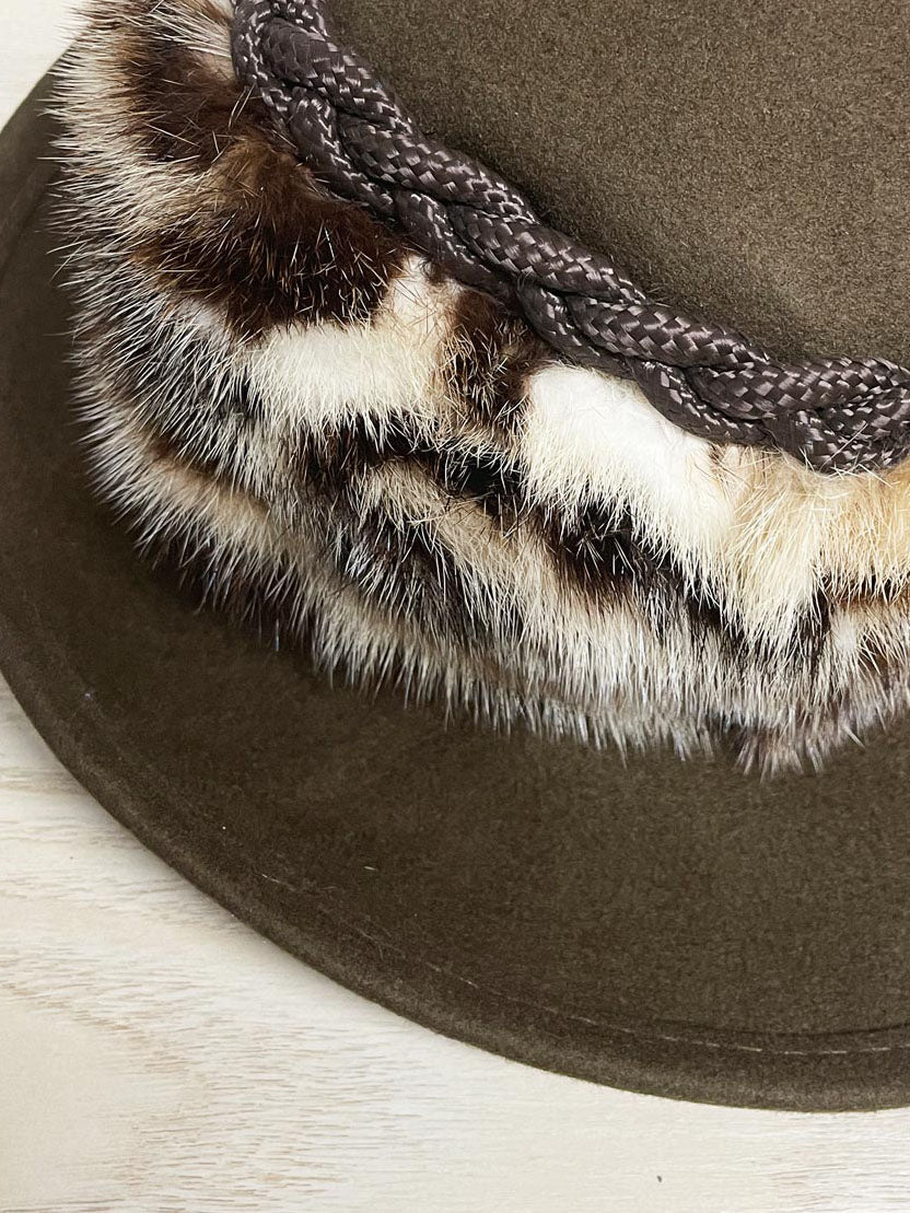 vintage georges a roy mink fur animal print brimmed wool hat