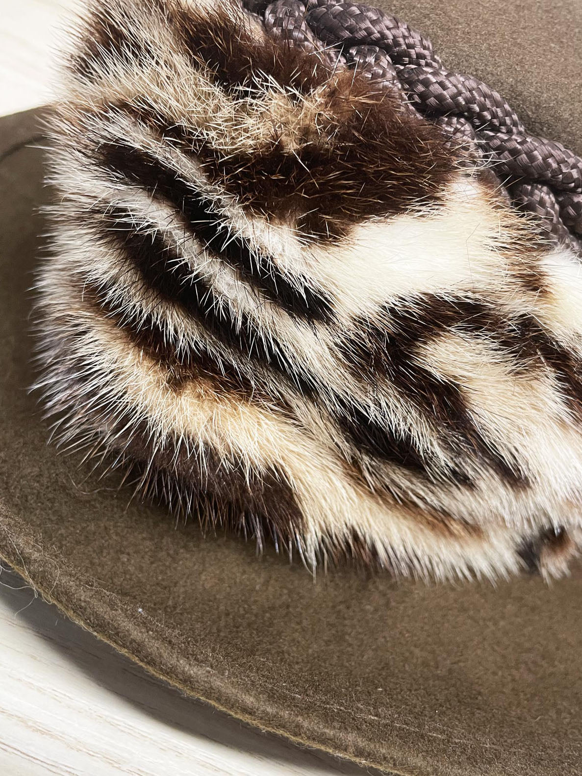 vintage georges a roy mink fur animal print brimmed wool hat