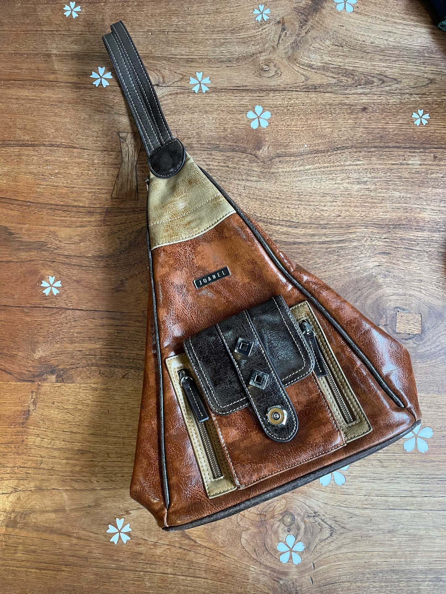 y2k joanel brown patchwork leather backpack