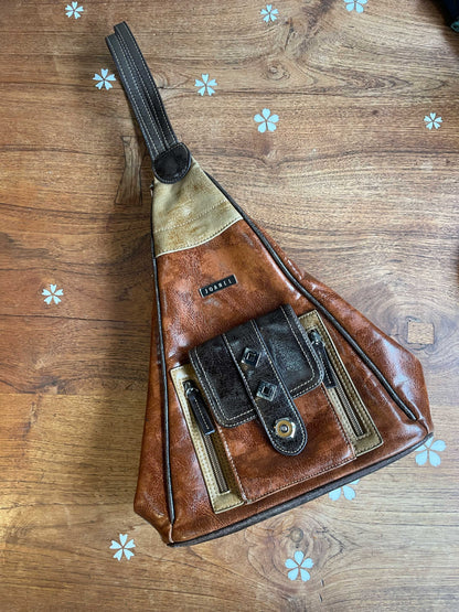 y2k joanel brown patchwork leather backpack