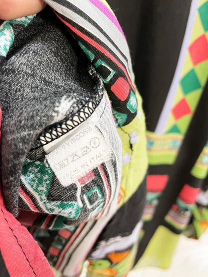 vintage 80s pleated shoulder pearl button abstract blouse | made in Italy - good market thrift store