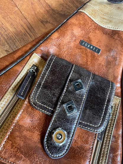 y2k joanel brown patchwork leather backpack