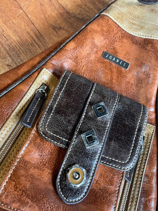 y2k joanel brown patchwork leather backpack