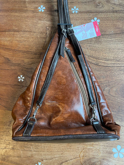 y2k joanel brown patchwork leather backpack