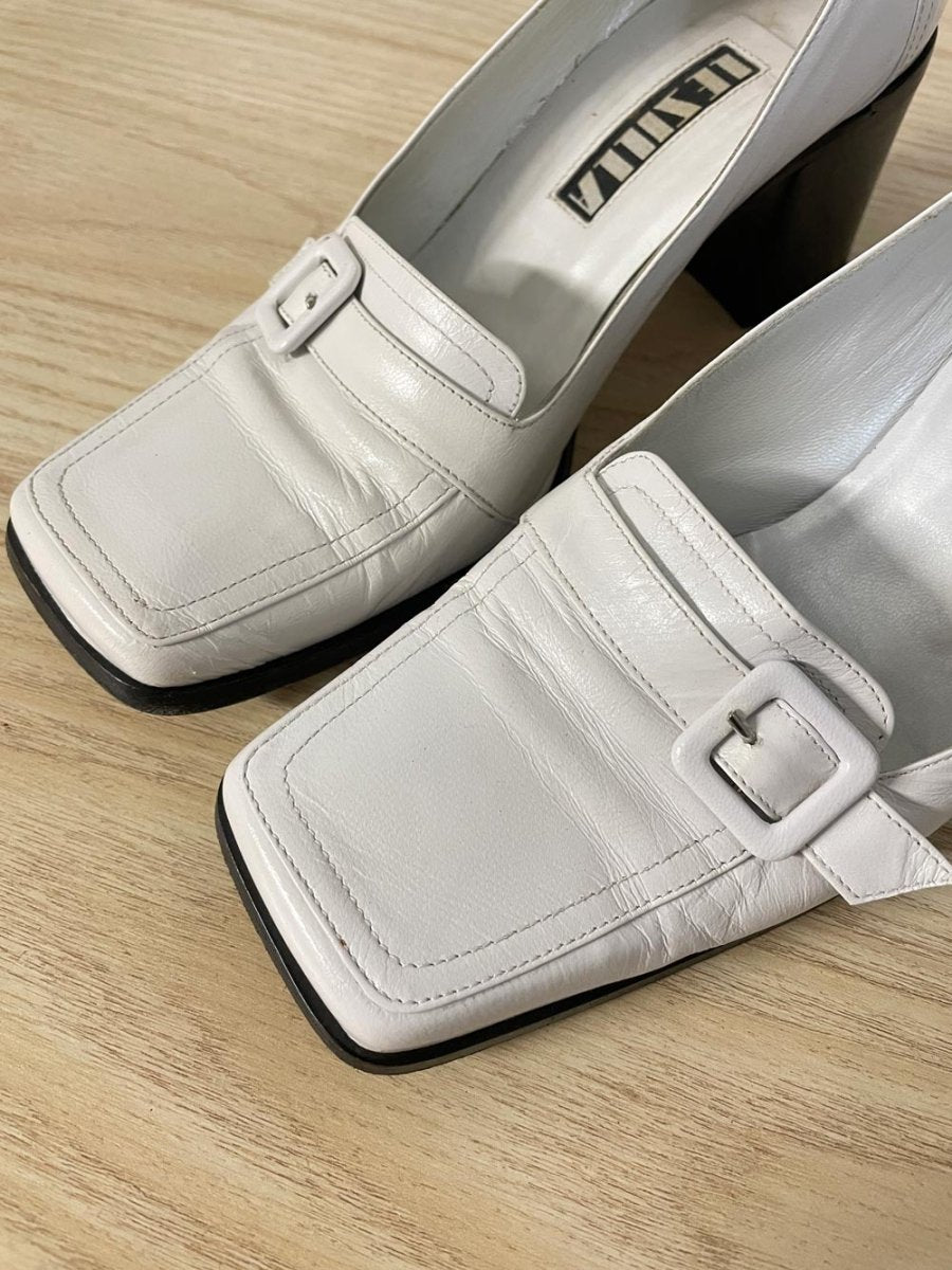 vintage le silla itally leather square toe heeled loafer - good market thrift store