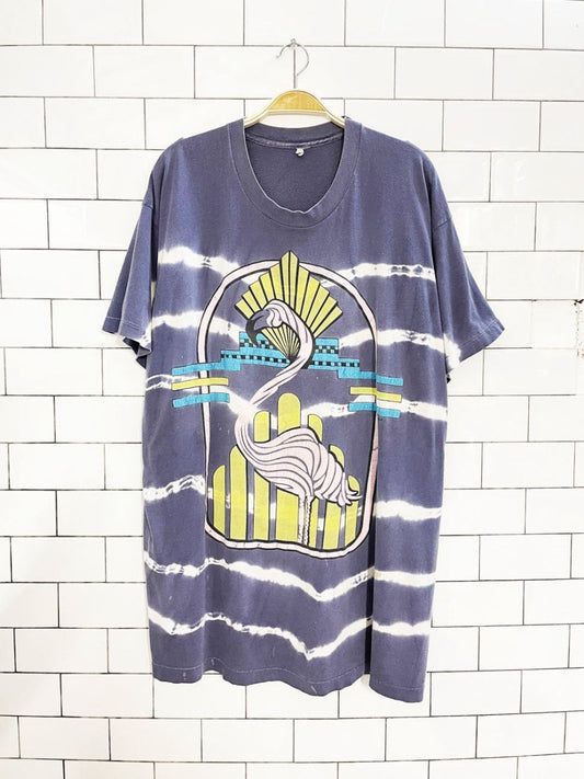 vintage MSP tie dye art deco flamingo oversized tee - good market thrift store