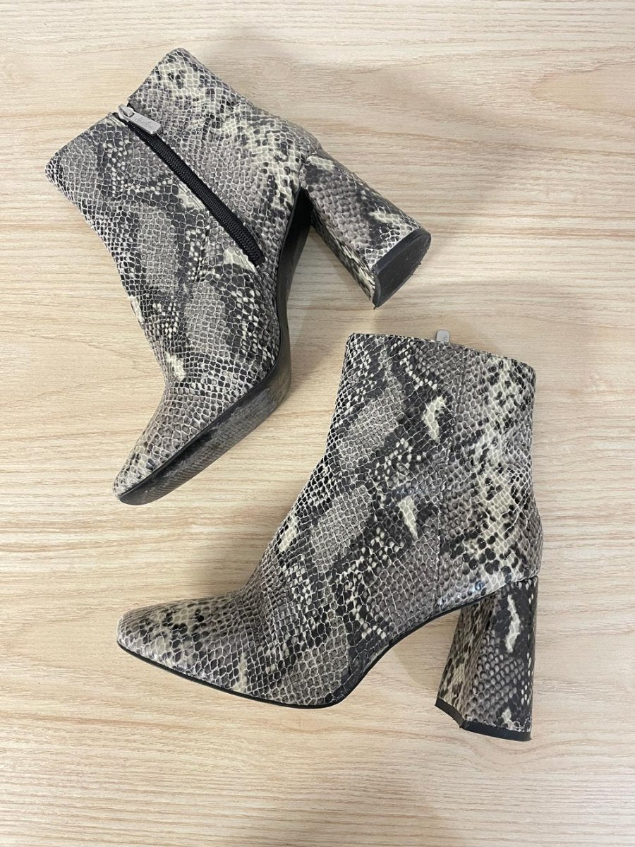 charles david snakeskin square toe heeled boots - good market thrift store
