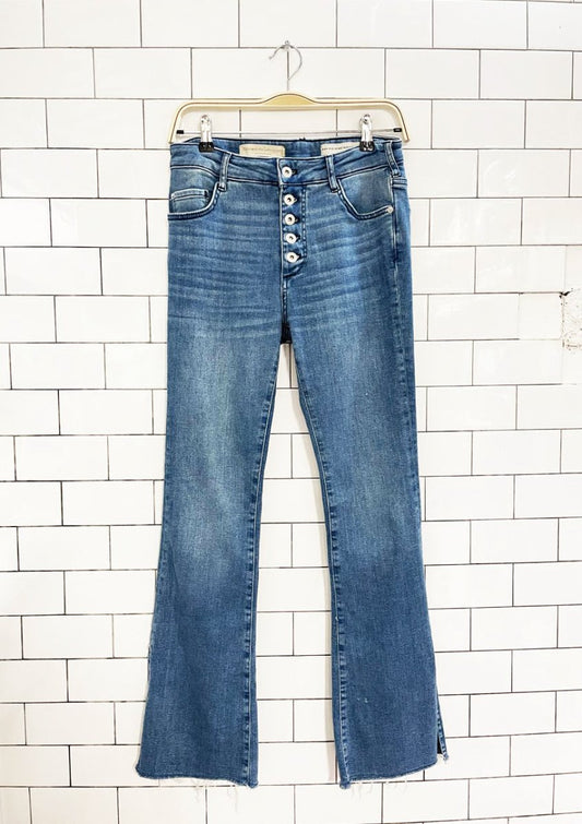 pilcro high rise skinny bootcut slit hem jeans | anthropologie - good market thrift store