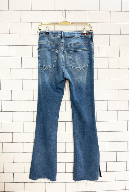 pilcro high rise skinny bootcut slit hem jeans | anthropologie - good market thrift store