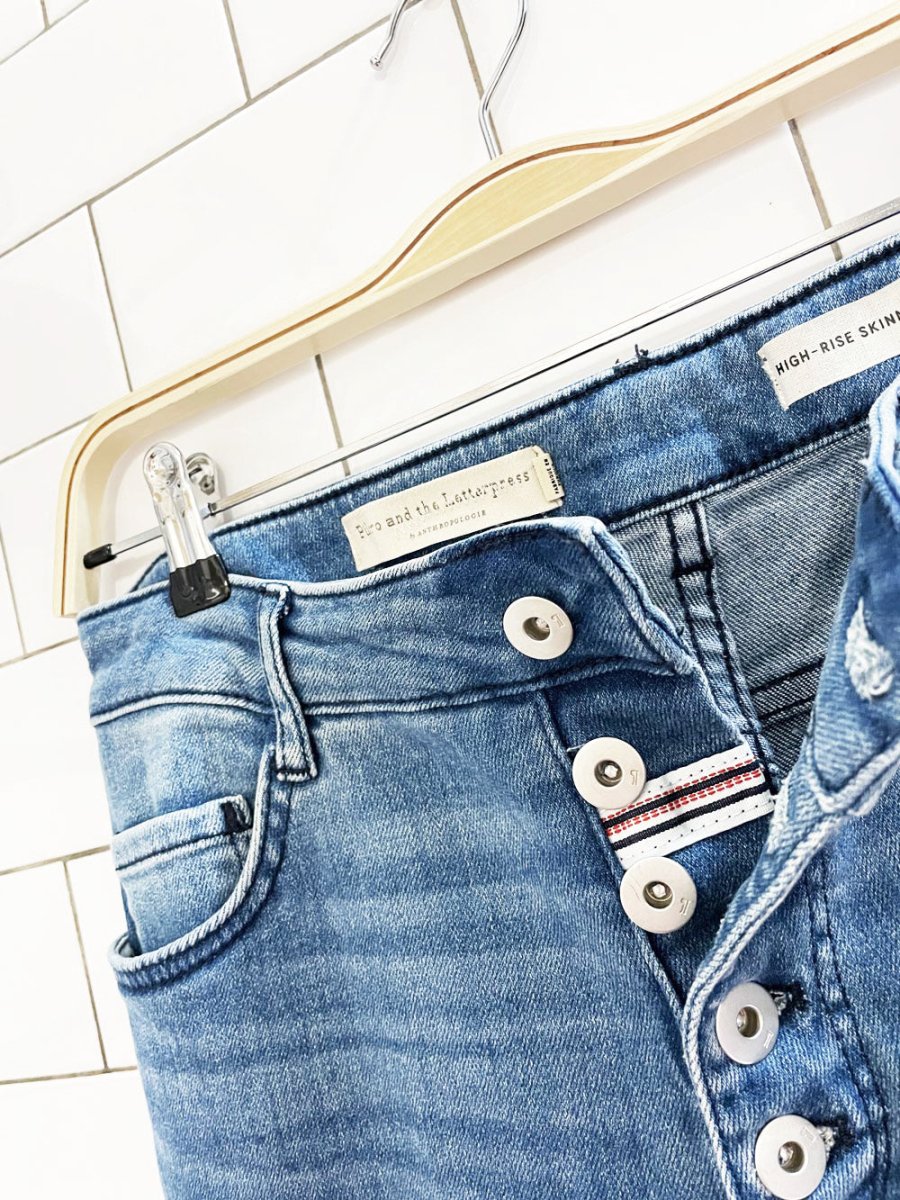 pilcro high rise skinny bootcut slit hem jeans | anthropologie - good market thrift store