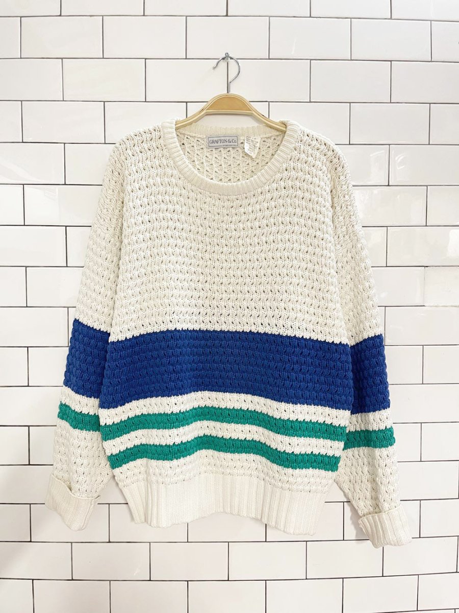 vintage 80s grafton & co chunky knit big stripe sweater - good market thrift store