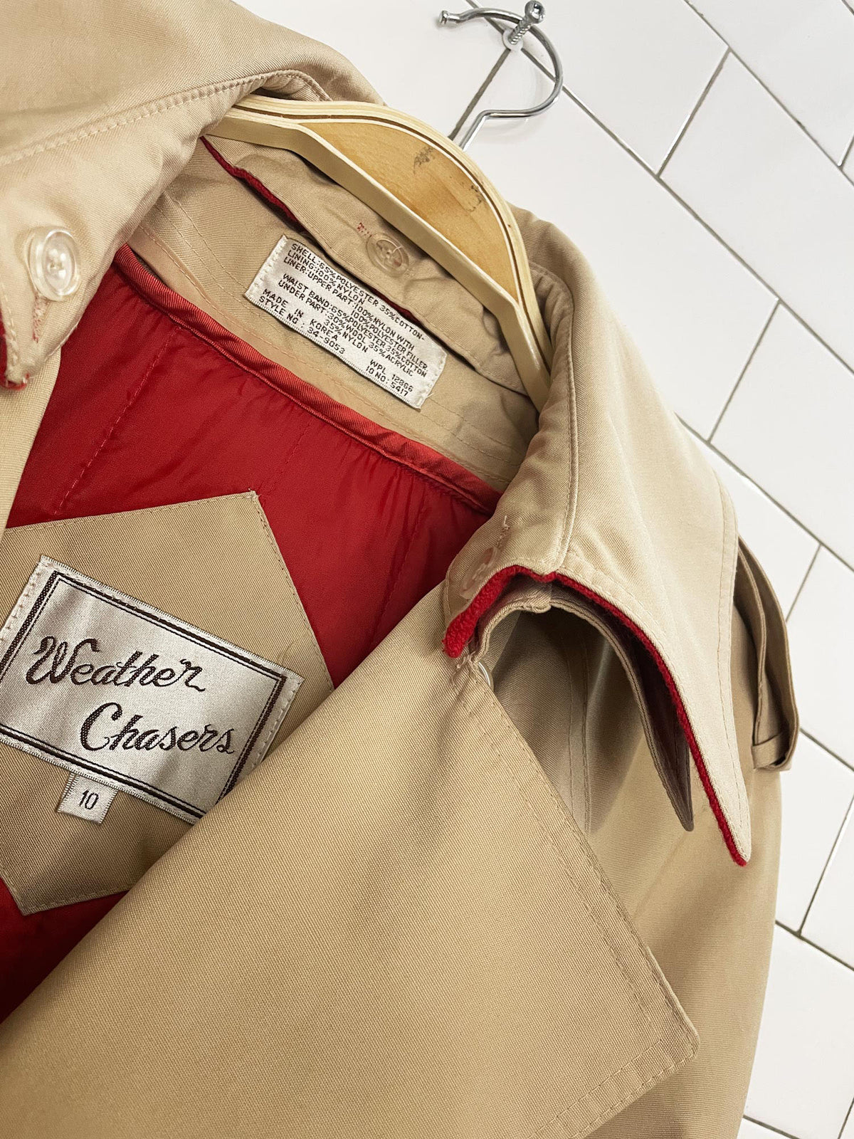 vintage weather chaser classic belted trench coat | removable wool-blend liner + double collar