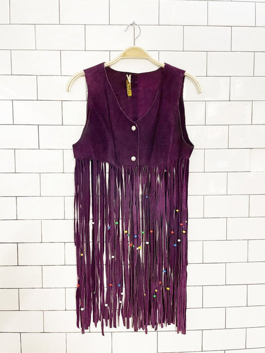 vintage 70s mister leather suede boho long fringe vest top | festival - good market thrift store