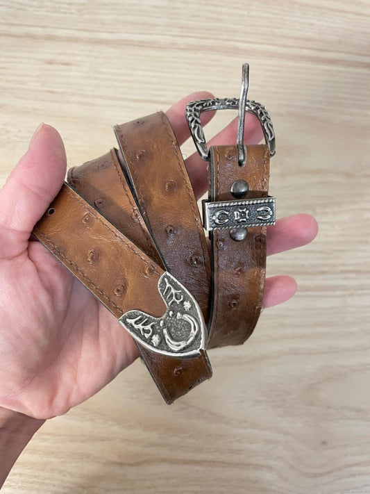 vintage faux ostrich leather western belt - good market thrift store
