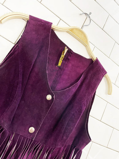 vintage 70s mister leather suede boho long fringe vest top | festival - good market thrift store
