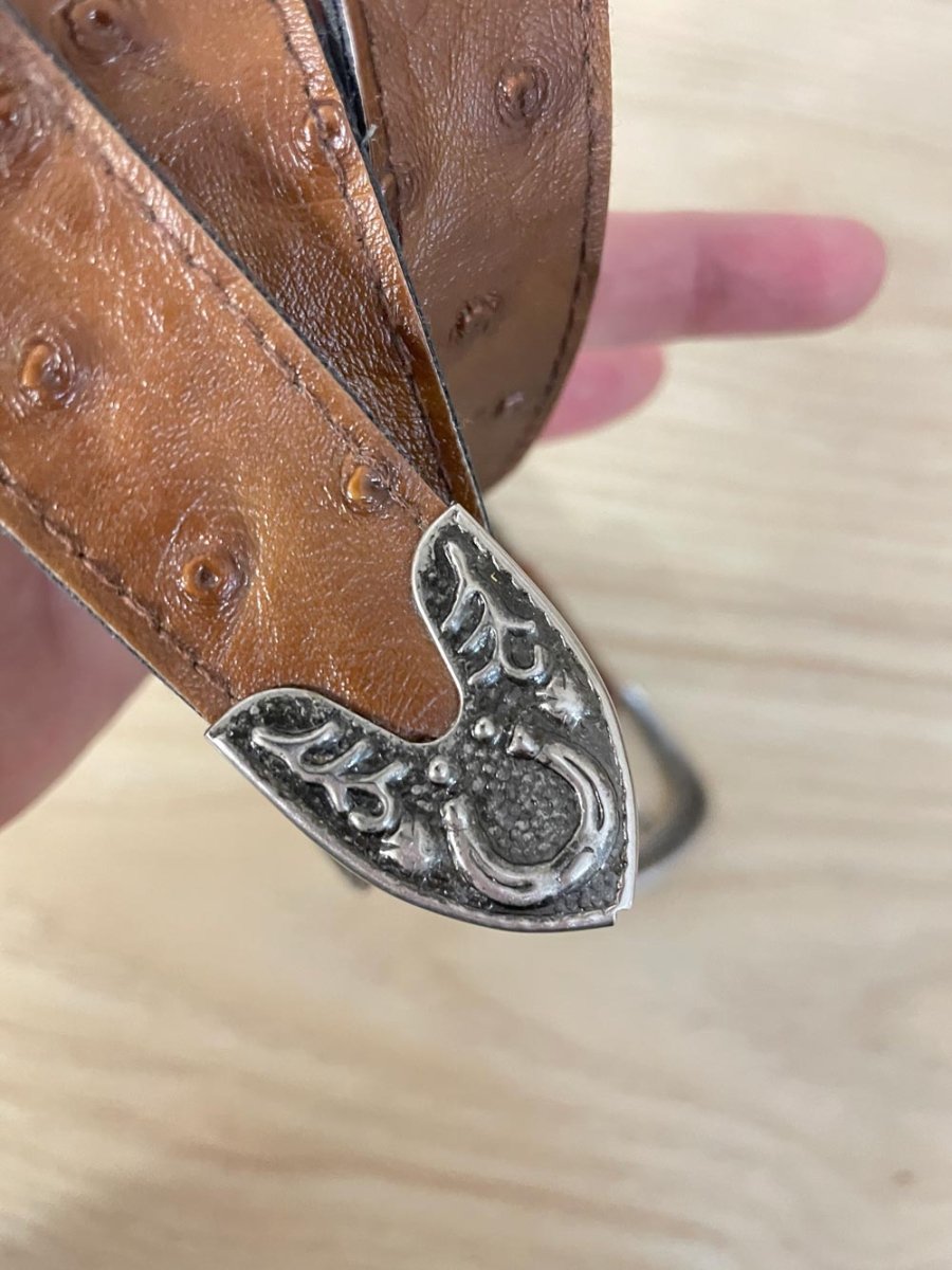 vintage faux ostrich leather western belt - good market thrift store