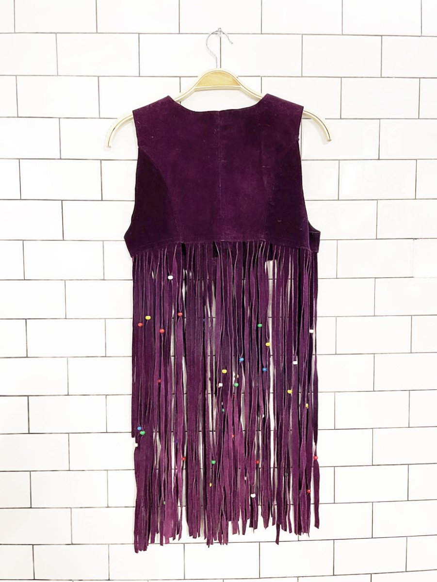 vintage 70s mister leather suede boho long fringe vest top | festival - good market thrift store