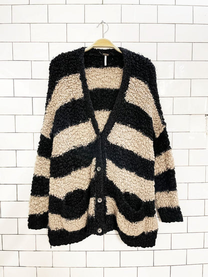 free people marshmellow striped chunky oversized knit cardigan - good market thrift store