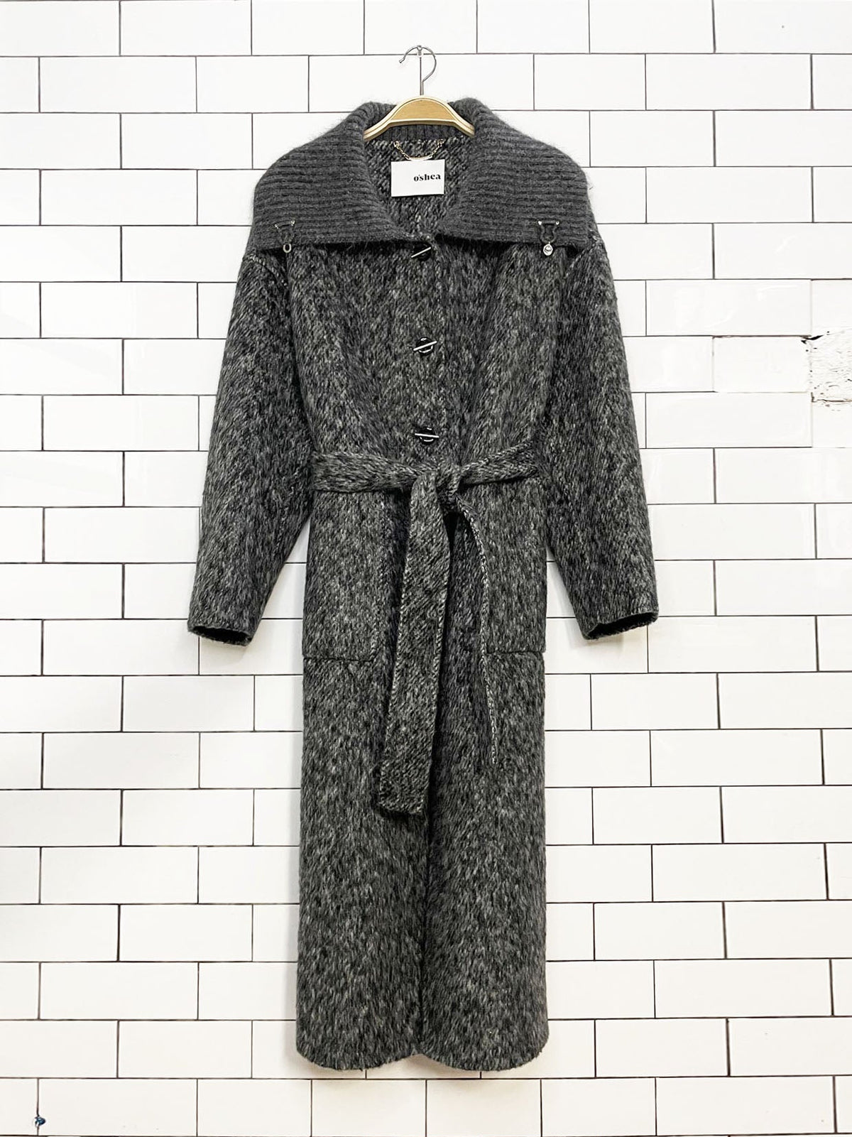 oshea camel-wool oversized belted cozy knit collared jacket
