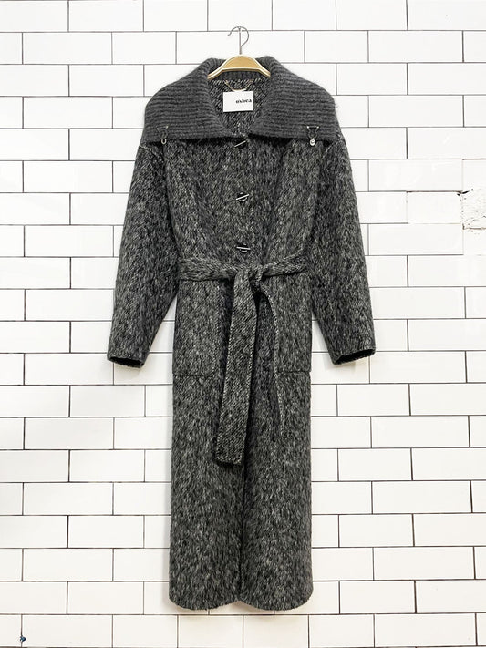 oshea camel-wool oversized belted cozy knit collared jacket