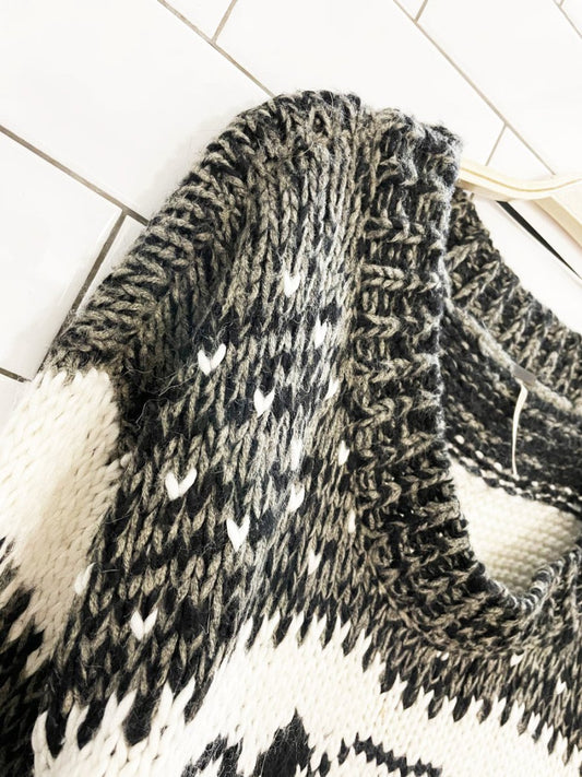 free people alpaca - wool fair isle boxy cropped knit sweater - good market thrift store