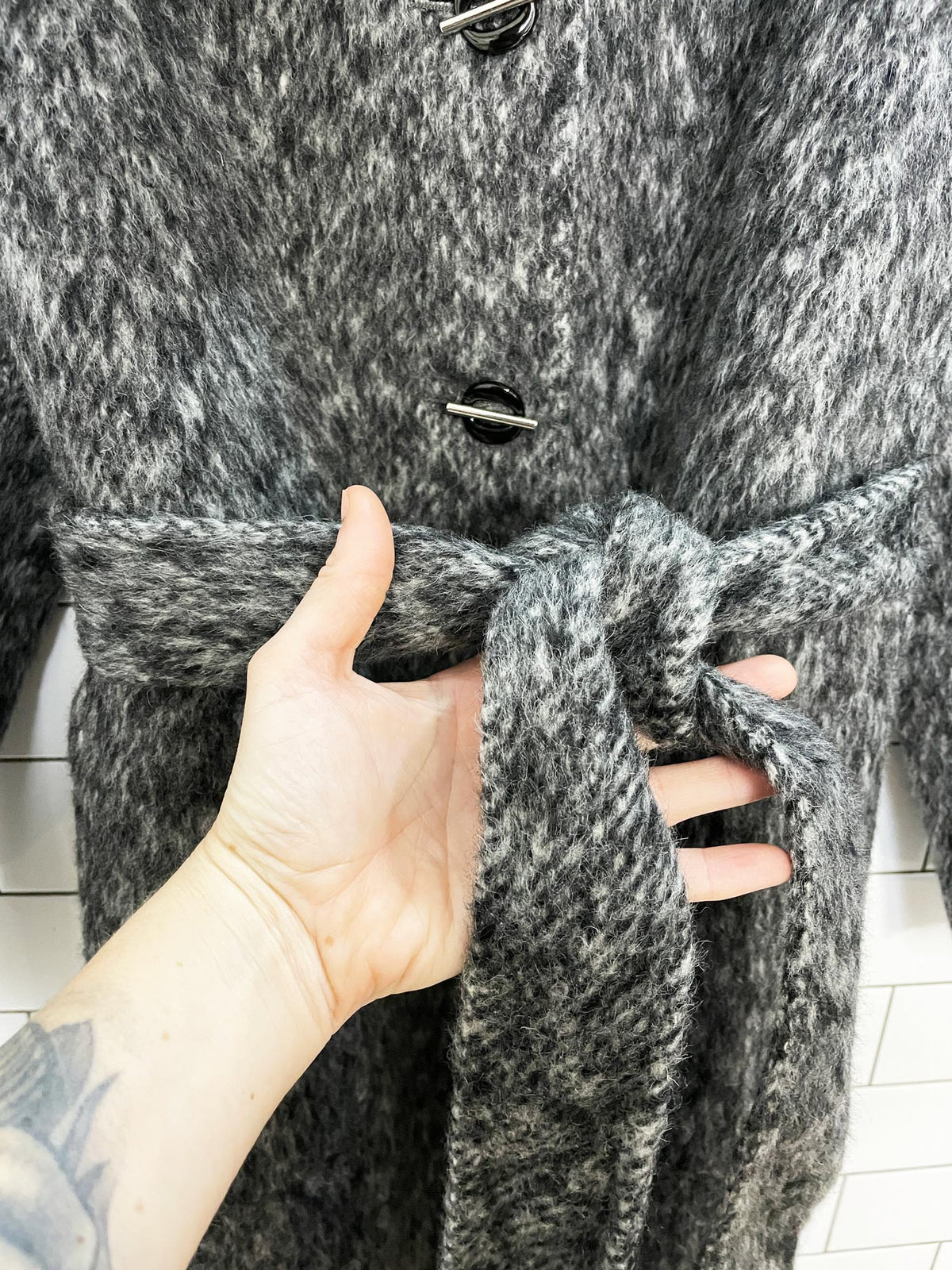 oshea camel-wool oversized belted cozy knit collared jacket