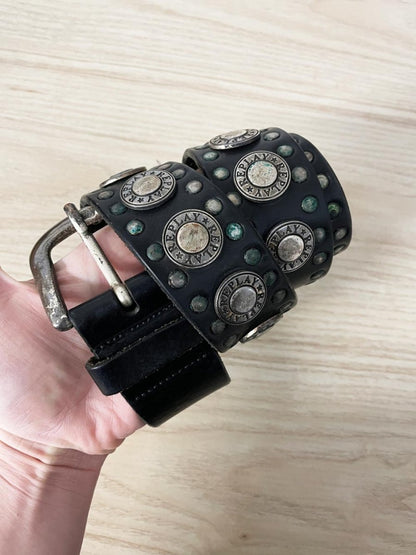vintage 90s replay studded heavy leather belt - good market thrift store